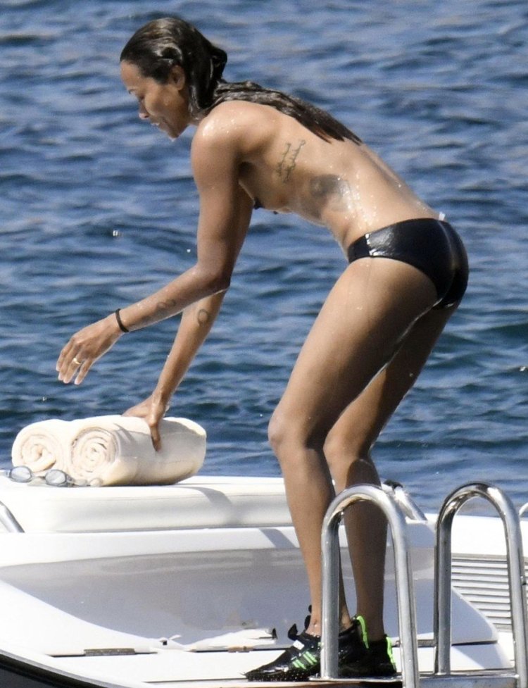 Zoe Saldana naked on a yacht